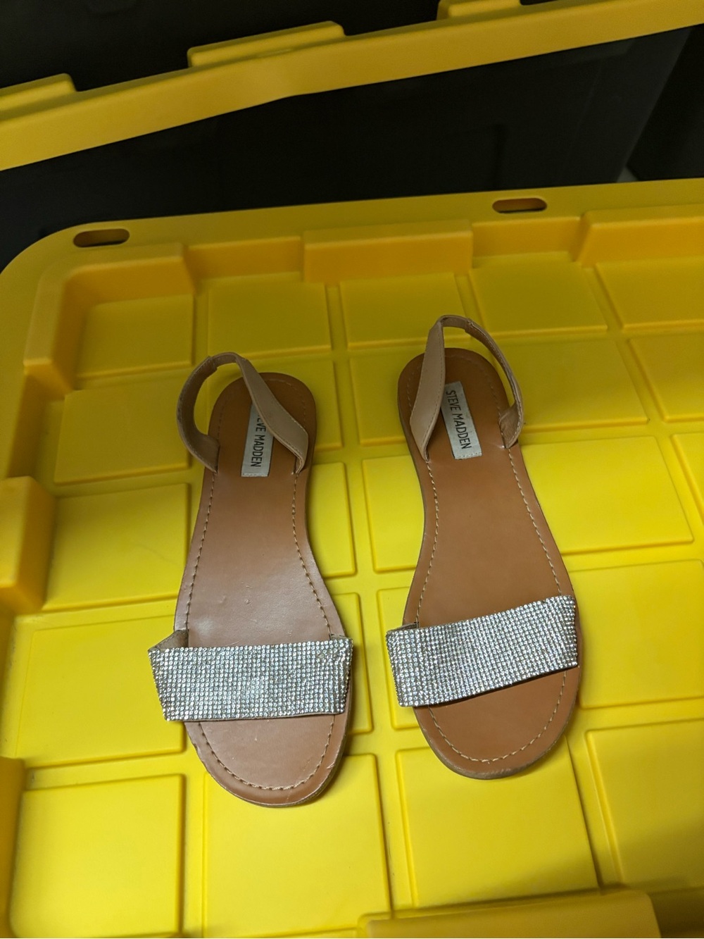 Steve Madden Tan Sandals with Sparkling Crystal Straps